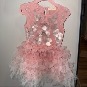$200 TUTU DU Monde Toddler Girl Ruffle CRYSTAL Pink Sequin DRESS 18-24 month
